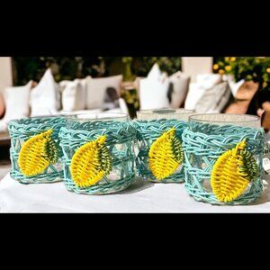 4 House & Garden Outdoor 4" Drinking Cups Plastic and Wicker Lemons Set